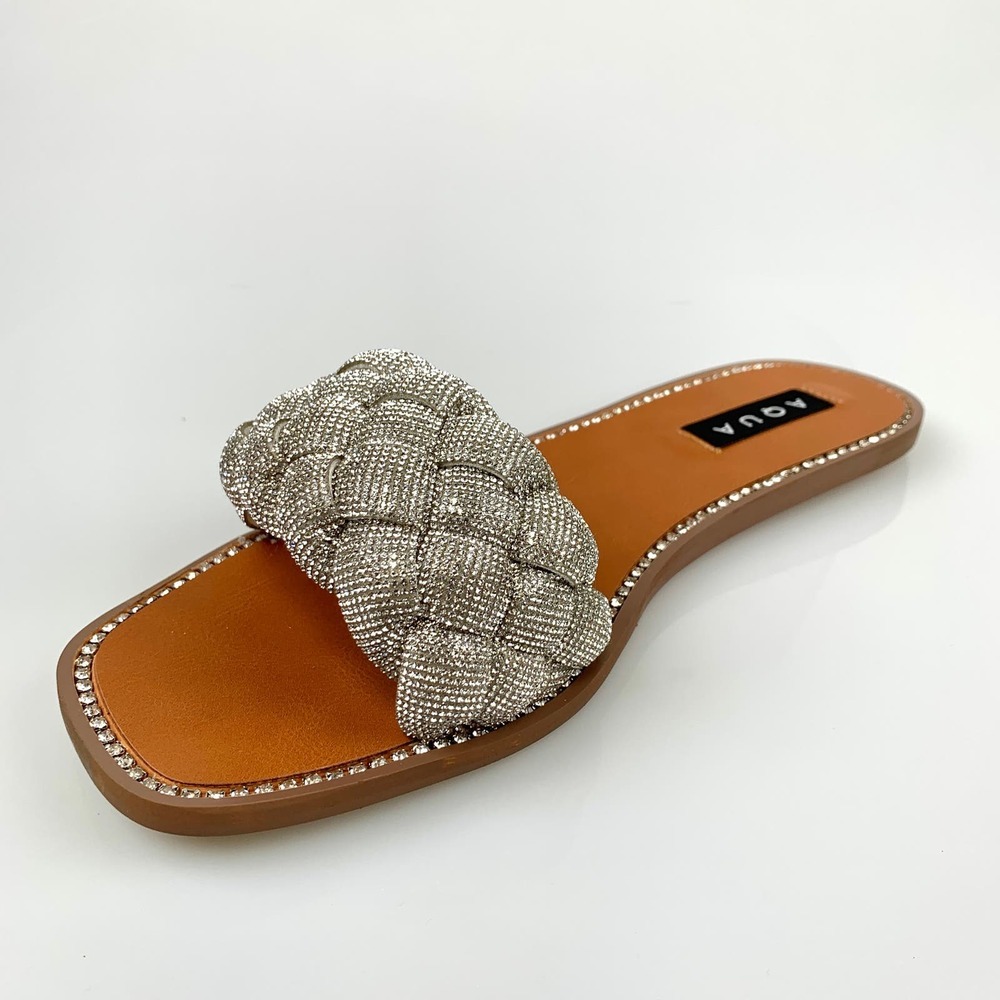 NIB Aqua Women Ivy Studded Dressy Warm Slide Sandals Size 9.5 Silver Bling Bling - Picture 8 of 12
